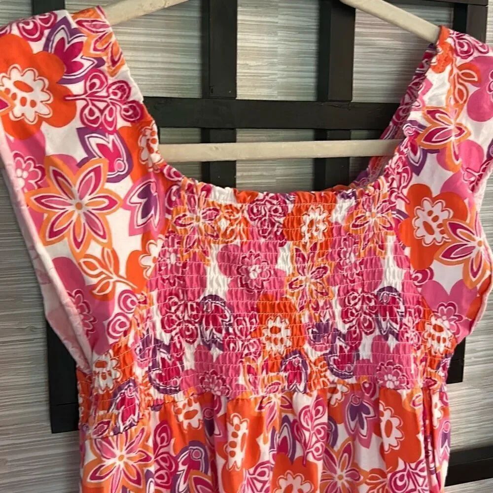 Faded glory pink and orange floral cute cotton dress smoked front size 18 two ex - Picture 5 of 5